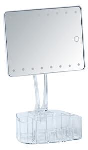 Oglinda cosmetica de masa, cu LED si organizator din plastic, Trenno Transparent, L17xl12,5xH36 cm