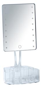 Oglinda cosmetica de masa, cu LED si organizator din plastic, Trenno Transparent, L17xl12,5xH36 cm