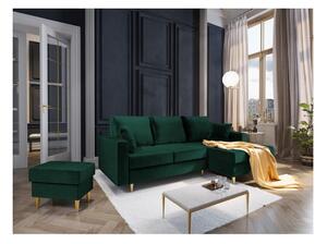 Canapea extensibilă cu spațiu de depozitare Mazzini Sofas Muguet șezlong pe partea dreaptă, verde