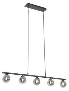 Lampă modernă suspendată neagră 100 cm 5 lumini cu sticlă fum - Atena