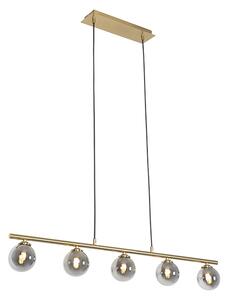 Lampă suspendată modernă de aur 100 cm 5 lumini cu sticlă fum - Atena