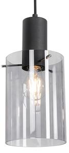 Lampă suspendată neagră cu sticlă fumurie cu 3 lumini - Vidra