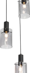 Lampă suspendată modernă neagră cu sticlă fumurie cu 3 lumini - Vidra