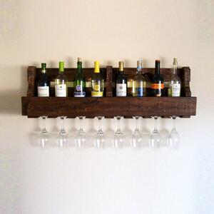 Stand pentru vin fabricat manual, din lemn masiv cu suport pentru pahare Catalin Faina, 90 x 30 x 12 cm
