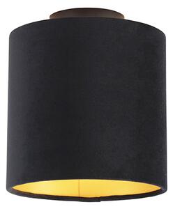 Lampă de tavan cu nuanță de velur negru cu auriu 20 cm - negru Combi