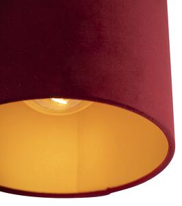 Lampă de tavan cu nuanță de velur roșu cu auriu 20 cm - negru Combi