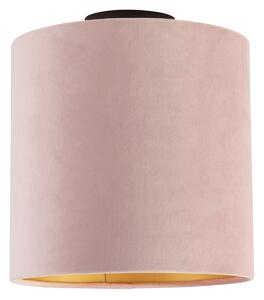 Lampă de tavan cu nuanță de velur roz vechi cu aur 25 cm - negru Combi