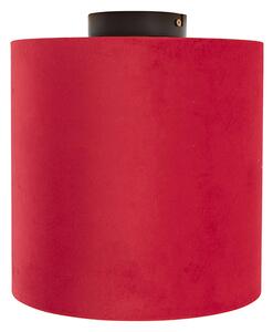 Lampă de tavan cu nuanță de velur roșu cu auriu 25 cm - negru Combi
