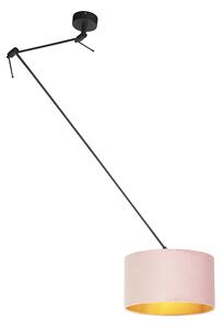 Lampă suspendată cu nuanță de velur roz vechi cu aur 35 cm - Blitz I negru