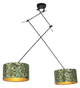 Lampă suspendată cu nuanțe de catifea păun cu aur 35 cm - Blitz II negru