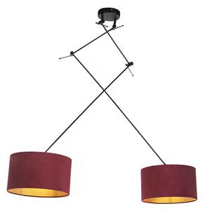Lampă suspendată cu nuanțe de catifea roșu cu auriu 35 cm - negru Blitz II