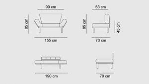 Canapea pentru terasa, stofa si cadru metalic, 2 locuri Nita Gri, l155xA70xH85 cm