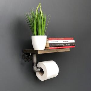 Raft de perete din lemn cu suport pentru hârtia igienică Confetti Bathmats Pipe