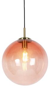 Lampă suspendată Art Deco din alamă cu sticlă roz 33 cm - Pallon