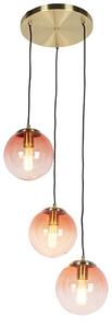 Lampă suspendată Art Deco din alamă 45 cm 3-roz deschis - Pallon