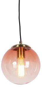 Lampă suspendată Art Deco din alamă cu sticlă roz 20 cm - Pallon