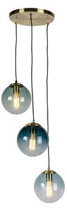 Lampă suspendată Art Deco din alamă cu ochelari albaștri - Pallon