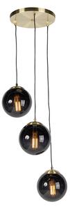 Lampă suspendată Art Deco din alamă cu sticlă neagră cu 3 lumini - Pallon