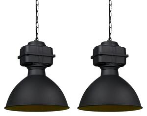 Set de 2 lămpi suspendate industriale mici negru mat - Sicko