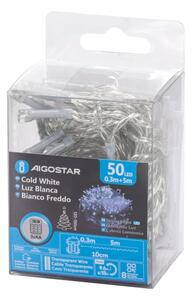 Instalație LED de Crăciun de exterior Aigostar 50xLED/8 funcții 3xAA 5,3m IP44 alb rece