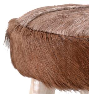 Taburet tapitat cu piele naturala si picioare din lemn Goat Maro / Natural, Ø38xH45 cm
