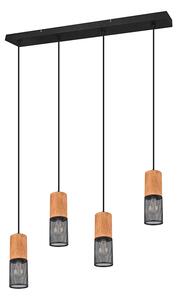 Lampă suspendată industrială neagră cu lemn cu 4 lumini - Manon