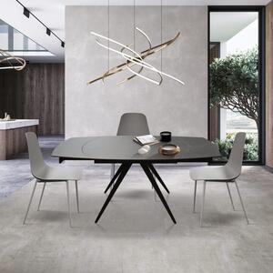 Masă Daisy Rotativă extensibilă, Sticlă ceramică-picior metalic - GRI ANTRACIT - 140 x 90 x h75 cm
