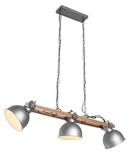 Lampă suspendată industrială din oțel cu 3 lumini din lemn - Mango