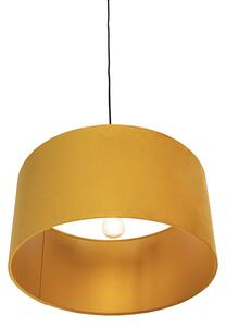 Lampă suspendată neagră cu nuanță de velur galben cu aur 50 cm - Combi