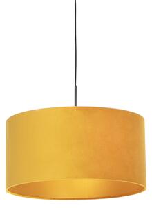 Lampă suspendată neagră cu nuanță de velur galben cu aur 50 cm - Combi