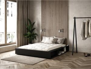 Pat dublu din lemn masiv cu spațiu de depozitare și futon Comfort Mat Karup Design, 180 x 200 cm, negru