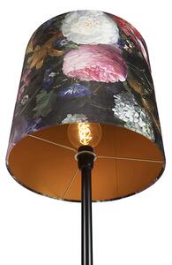 Lampă de podea neagră cu nuanță de velur, design floral 40 cm - Simplo