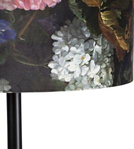Lampă de podea neagră cu nuanță de velur, design floral 40 cm - Simplo
