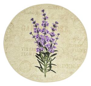 Covoraș de baie Foutastic Circle Vintage, ø 100 cm, motive florale, violet