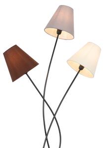 Lampă de podea design negru cu nuanțe de țesătură cu 3 lumini - Melis