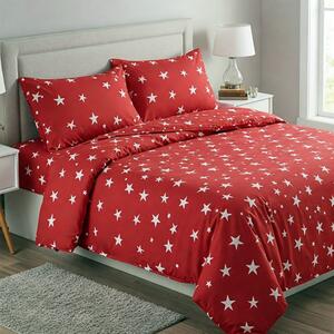Lenjerie de pat matrimonial Premium Ranforce rosie cu stele albe