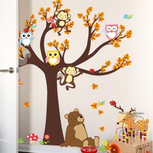 Sticker copii - Copac, frunze de toamna si animale