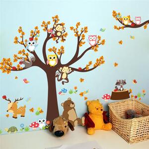 Sticker copii - Copac, frunze de toamna si animale
