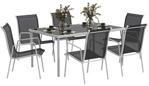 Outsunny Set de Grădină cu Masă Dreptunghiulară din Sticlă și 6 Scaune Stivuibile, 150x90x72 cm, Negru | Aosom Romania