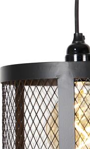 Lampă suspendată industrială neagră cu lemn cu 3 lumini - Cage Robusto