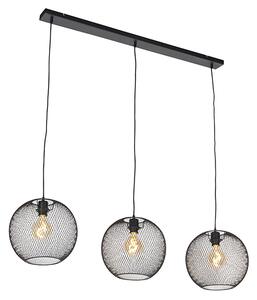 Lampă modernă suspendată neagră cu 3 lumini - Mesh Ball