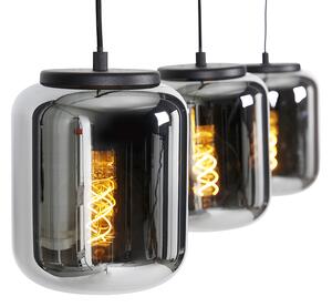 Lampă suspendată de design negru cu sticlă fumurie cu 3 lumini - Bliss