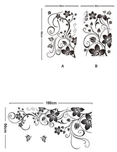 Stickere camera de zi - Flori si fluturi - Negru - 180x90 cm