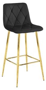 Scaun Bar Fido Picioare Aurii Catifea Neagra