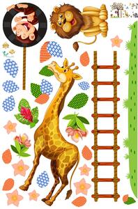 Sticker decorativ - Maimute in copaci, elefant si girafa - 230x140 cm