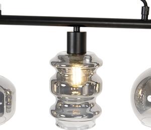 Lampă suspendată Art Deco neagră cu sticlă de fum cu 5 lumini - Gil