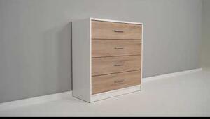 Comoda NEPO PLUS, alb, PAL laminat, cu 4 sertare, 80x34x84 cm