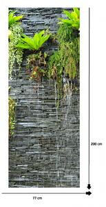 Autocolant usi interior -Cascada Perete Piatra si Plante Verzi - 1 folie de 77x200 cm
