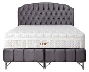 Pat LOFT 160x200, stofa catifelata albstru inchis - Luna 19, cu somiera si spatiu depozitare