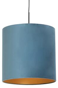 Lampă suspendată cu nuanță de velur albastru cu aur 40 cm - Combi
